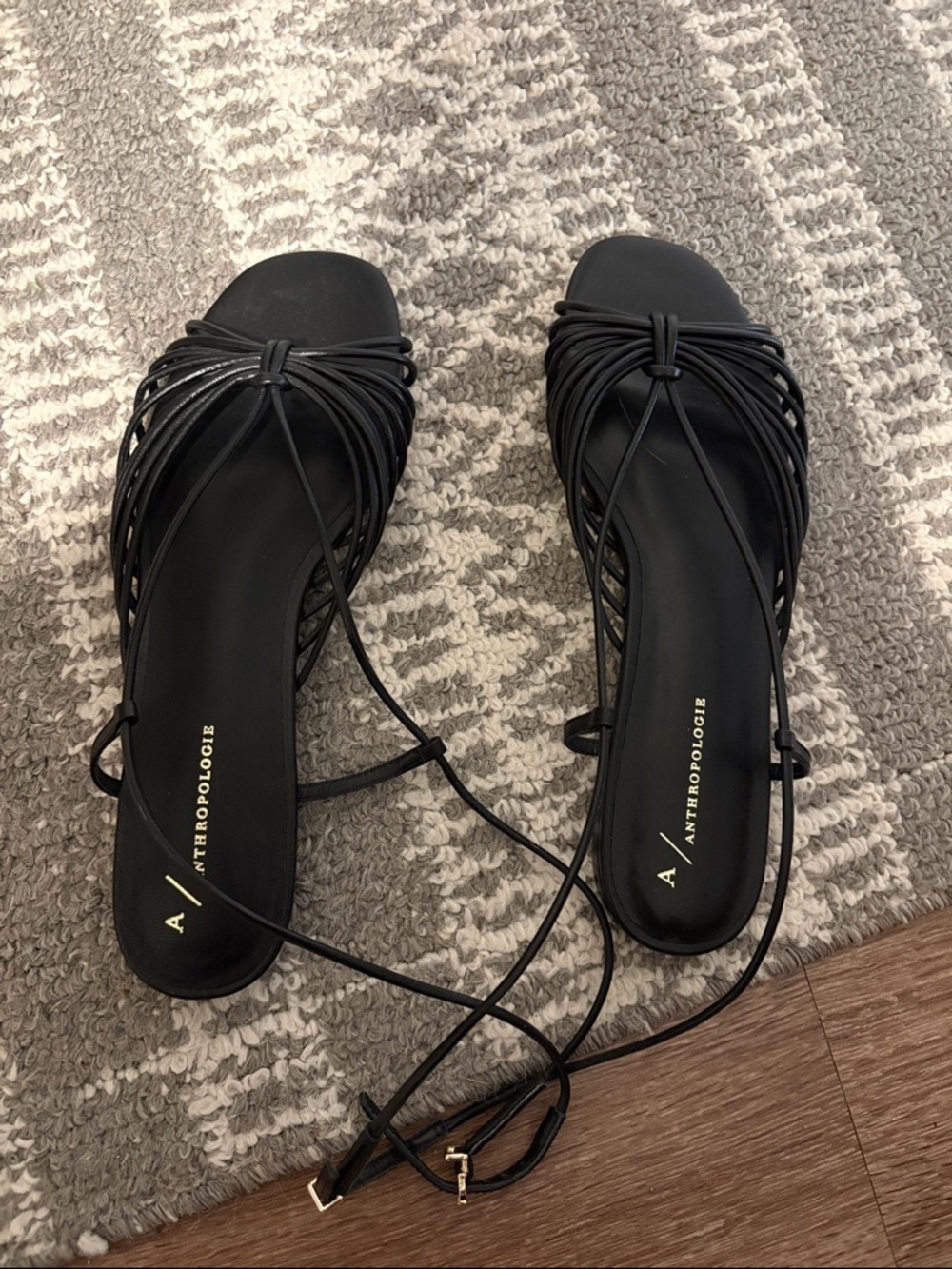 NWT Anthropologie Black Multi-Strap Lace-Up Sandals
